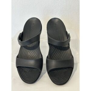 Crocs Womens Cleo Black Slide Sandals Size 11 Comfort Excellent Condition